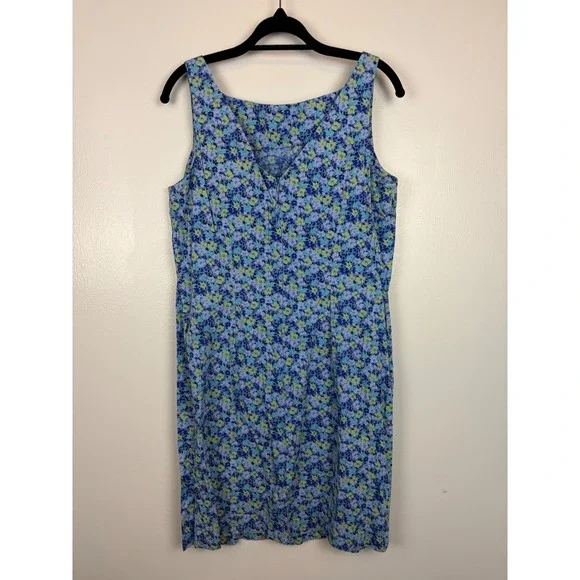 Express Vintage 90s Ditsy Floral Sheath Dress Blue Cotton 13/14 Spring Girly - Picture 3 of 5
